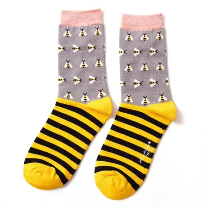 Bamboo Socks - Stripy Bees Grey